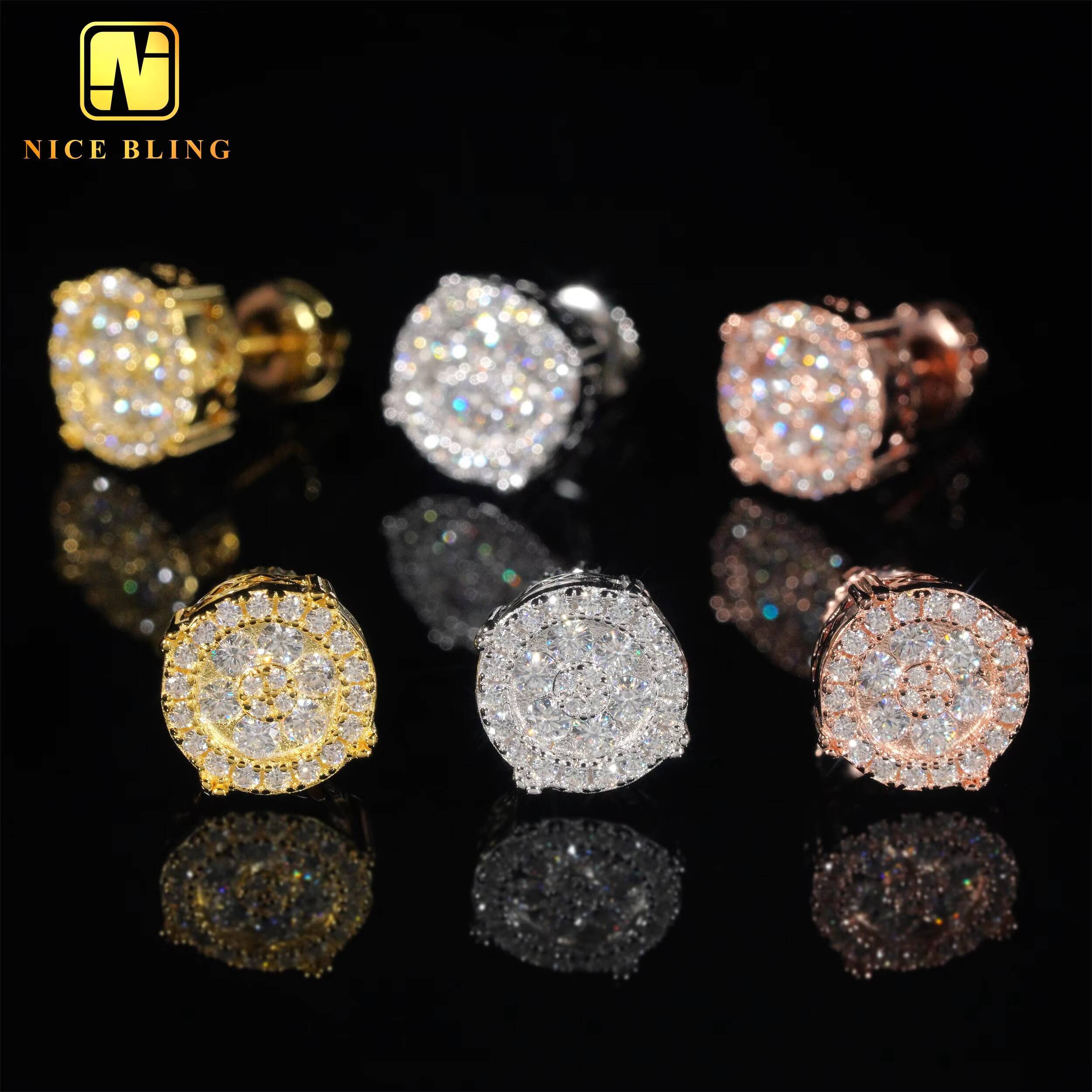 Lab Diamond Earrings Hip Hop Fine Jewelry 925 Silver Ear Studs Cluster Moissanite Earring for Men Women