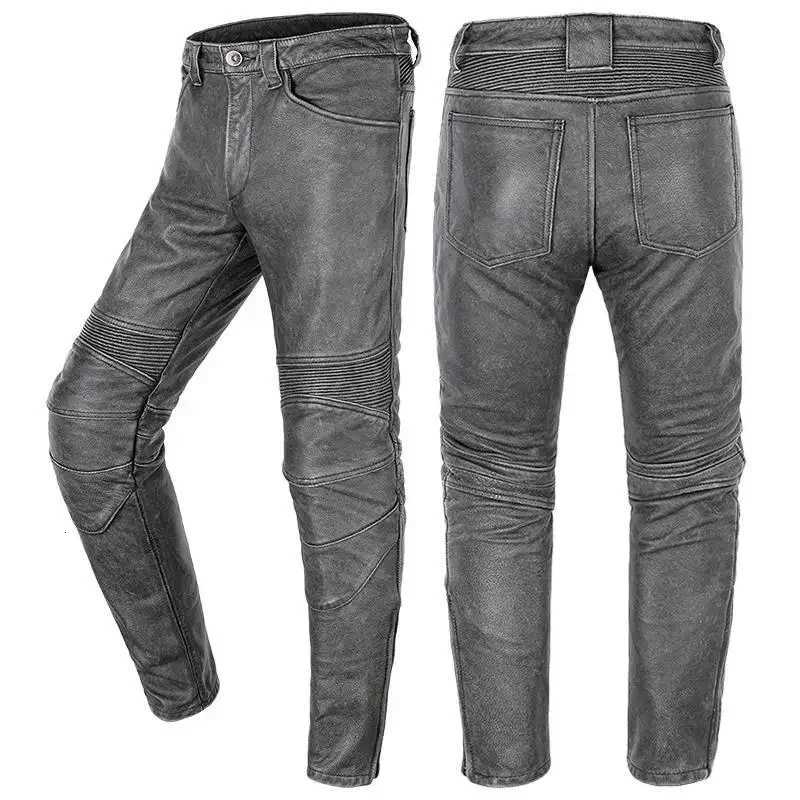 Mens Cowhide Trousers For Man High Quality Moto Biker Slim Pants Can Install Knee Protectors Motorcycle Genuine Leather Pants W250819