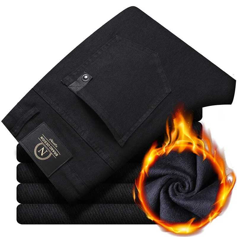 2024 New Winter Fleece Casual Pants Mens Straight Slim Thick Warm Male Business Fashion Casual Elastic Comfort Velvet Trousers W250819