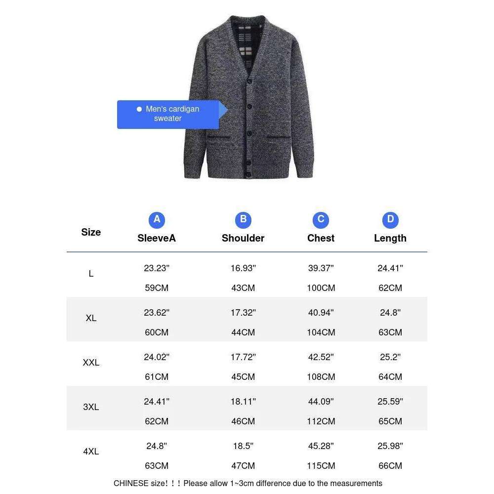 Winter Men's Jackets Vintage Wool V-Neck Knitted Sweater Coats Men Fleece Lined Warm Cardigan Clothing