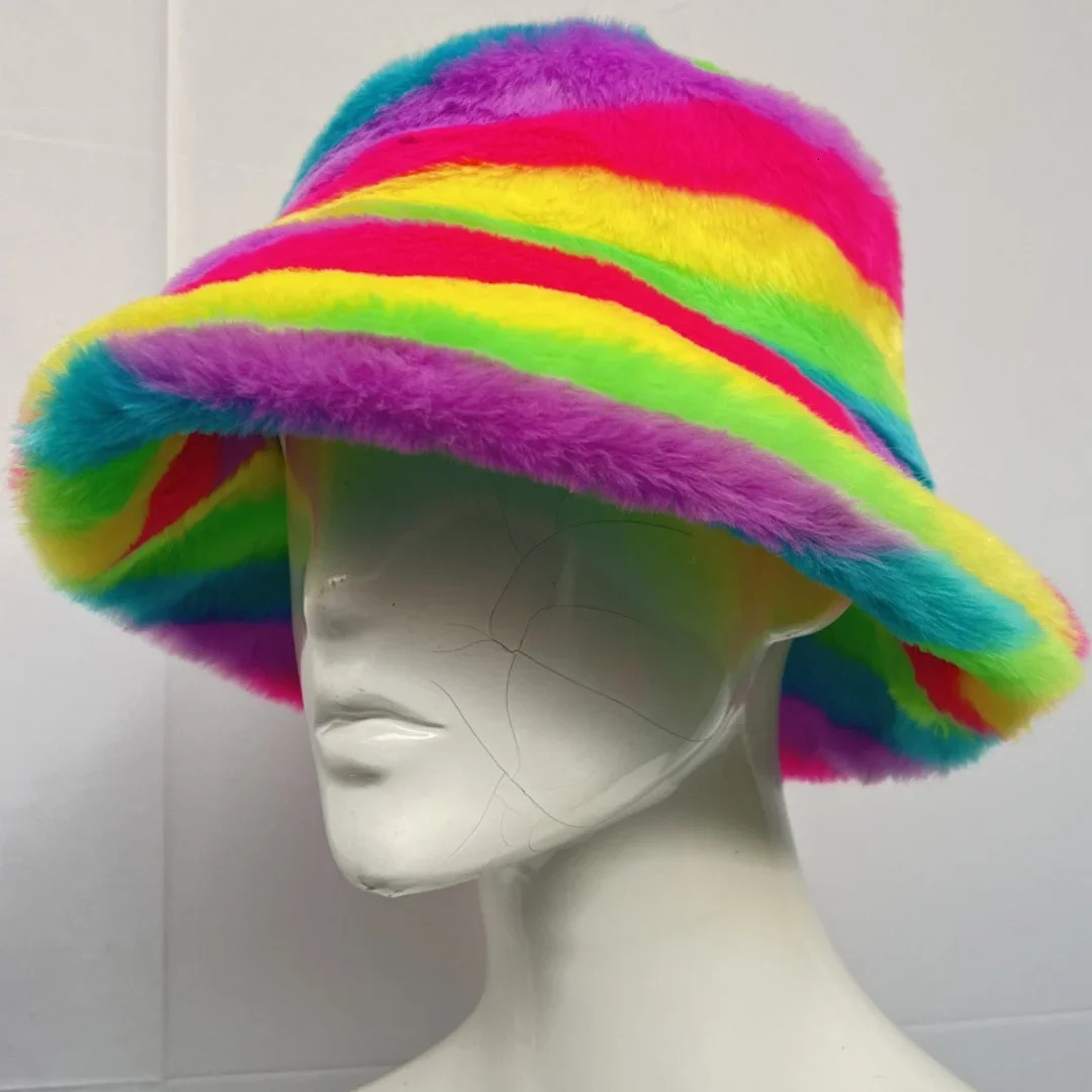 Winter 58-60cm XL Faux Fur Bucket Hat For Women Outdoor Warm Oversize Fisherman Hat Girl Trendy Party Long Fur Panama Cap 250819