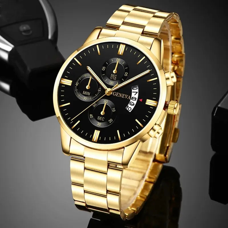 Fashion Men Gold Stainless Steel Watch Calendar Quartz Wrist Watch Mens Business Watches for Man Clock Reloj Hombre 250819