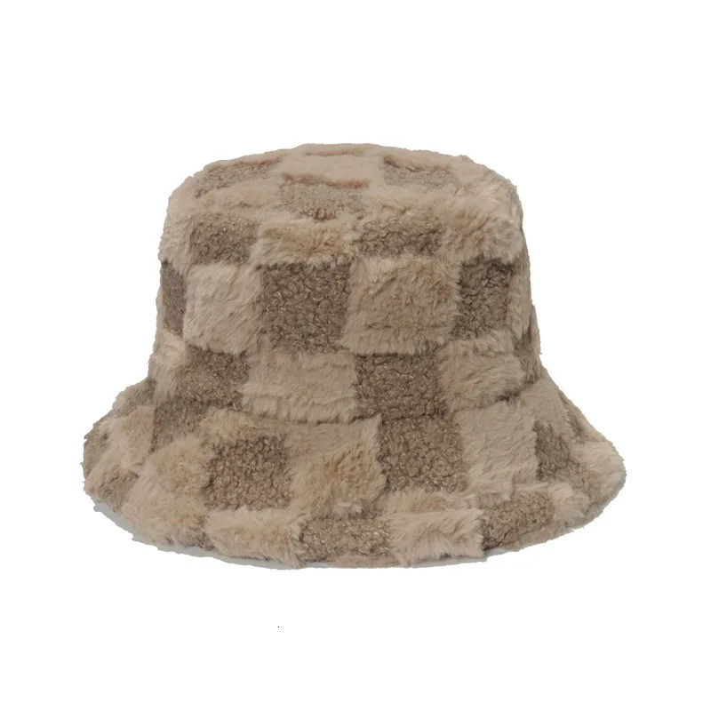 Checkerboard bucket hat autumn and winter mens and womens ear protection warm bucket hat sombrero 250819
