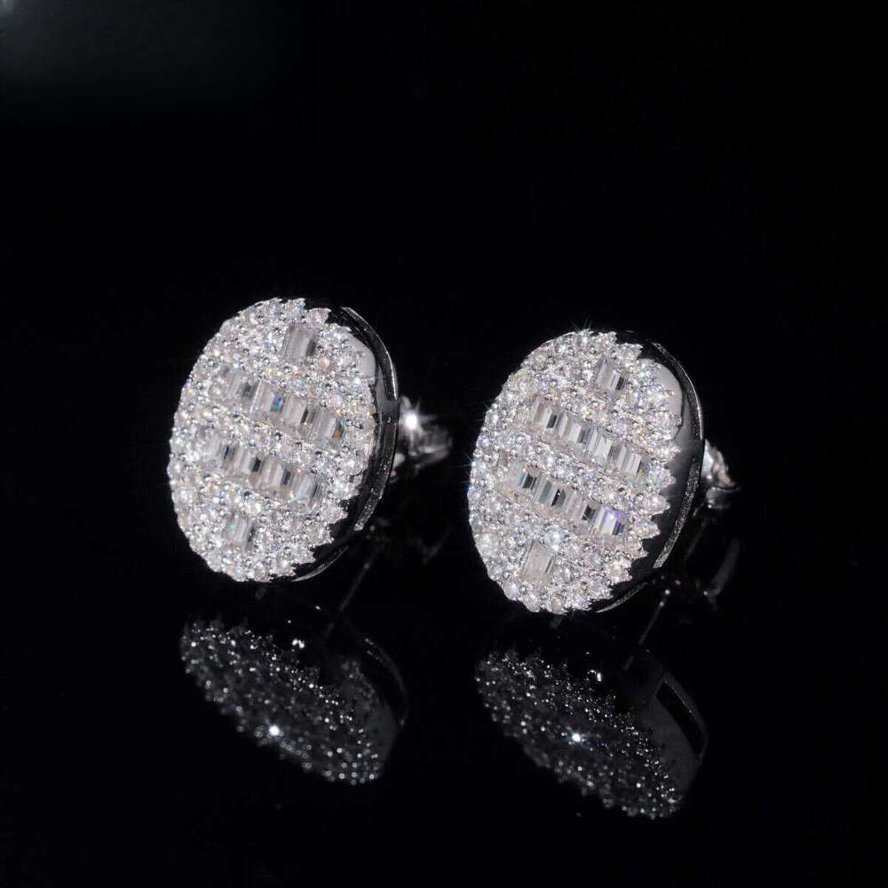 New design baguette lab dia sier vvs moissanite hip hop iced out stud earrings