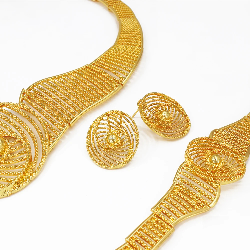 Africal Gold Color Big Jewelry Set Hollow Out Necklace Bracelet Earring Ring For Women Bridal Wedding Jewellery Gift 250818