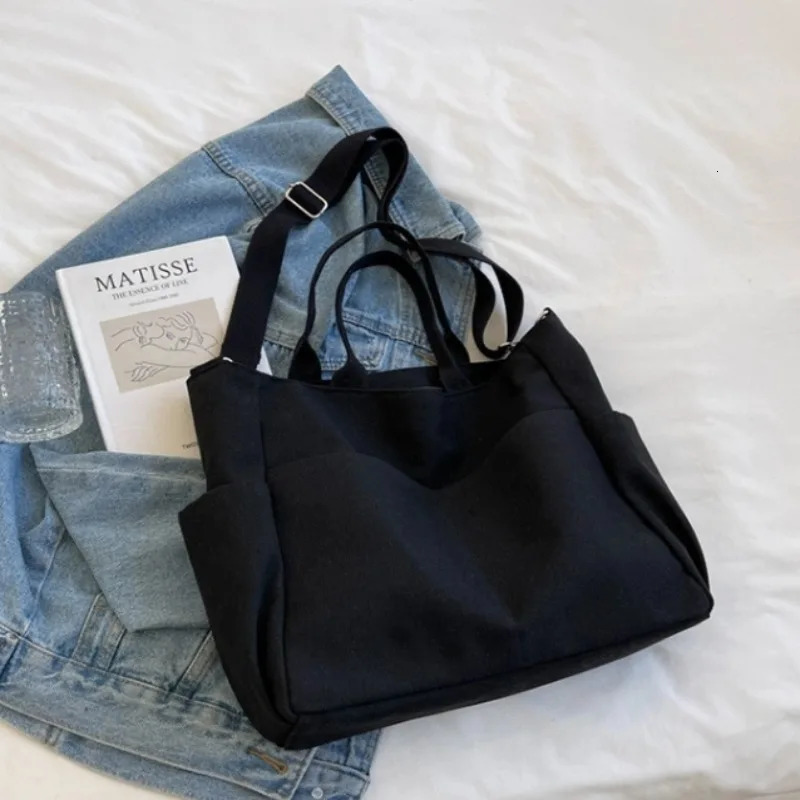 Ins Lazy Wind Canvas Big Bag Korean Version Of The Single Shoulder Crossbody Bag Female Simple Literary Solid Color 250814