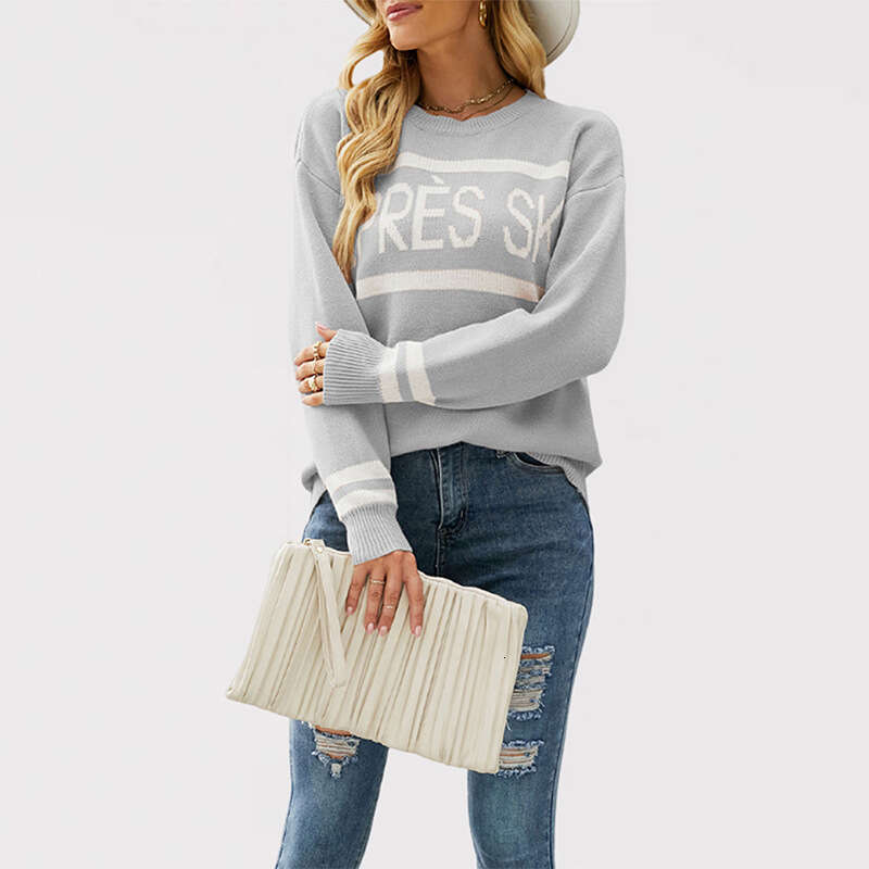 New Autumn And Winter Women's Sweater Round Neck Letter Jacquard Fashion Knitwear B5