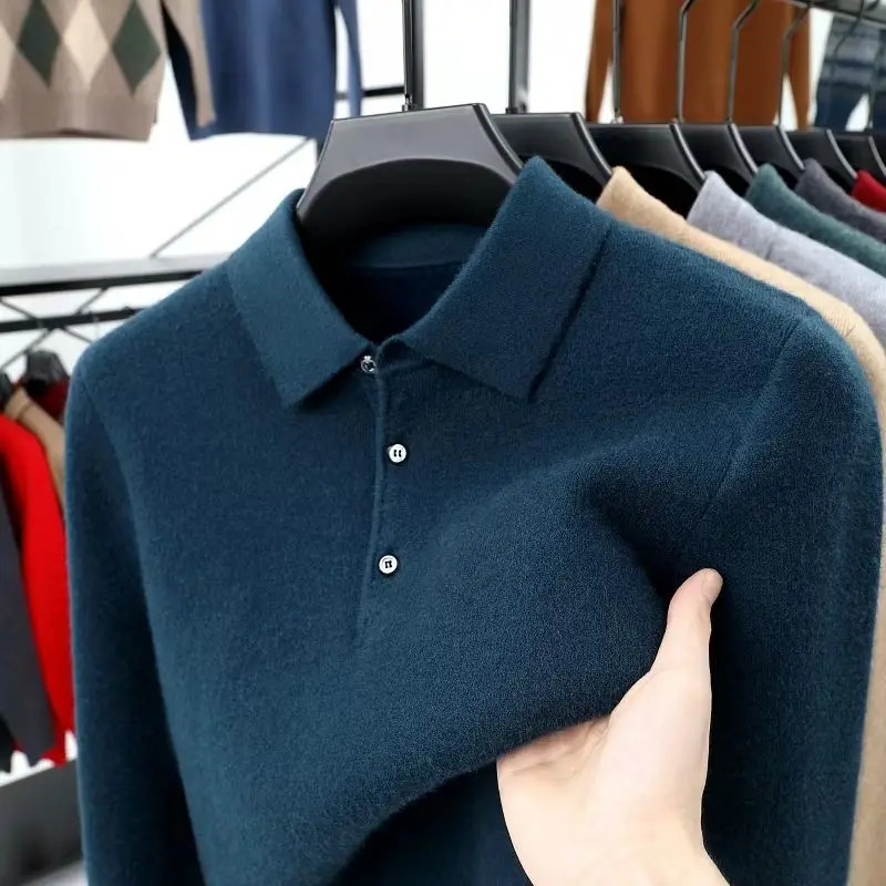 Smart Casual Autumn Winter Sweater Men Solid Lapel Button Simplicity Fashion y Long Sleeve Pullovers Knitted Tops 250819