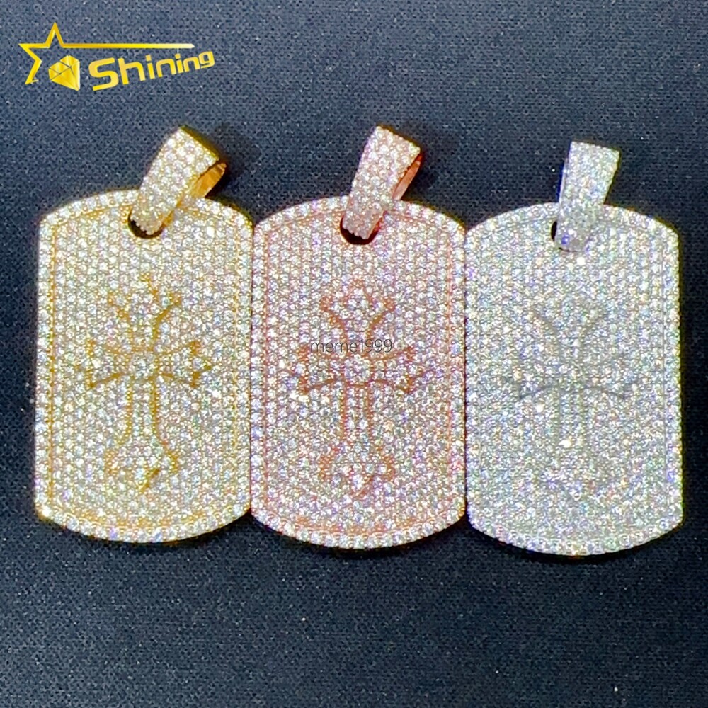 Hot Sell Iced Out Dog Tag Pendant 925 Silver Lab Diamond Jewelry Men Women Hip Hop GRA Certified Moissanite Necklace Pendant