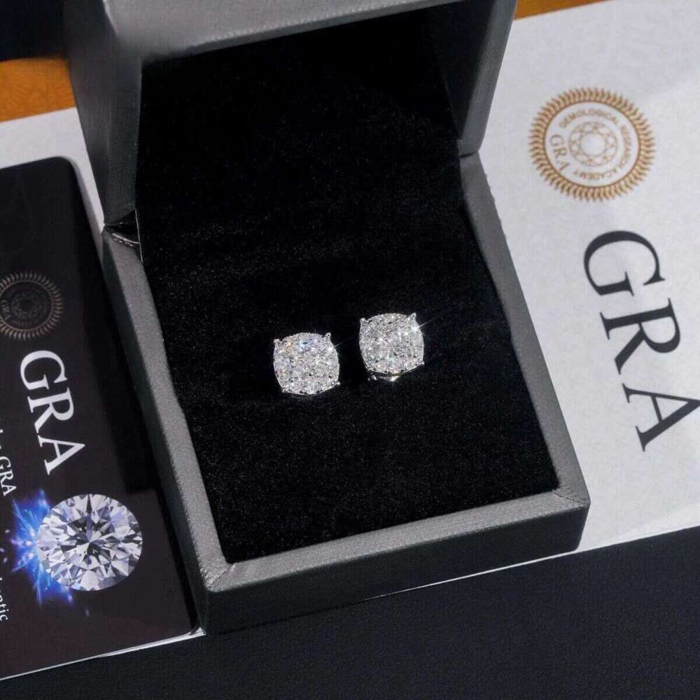 New Pass Tester GRA Certified Stocks VVS Dia Sterling Sier Hip Hop Jewelry Moissanite Stud Earrings For Men