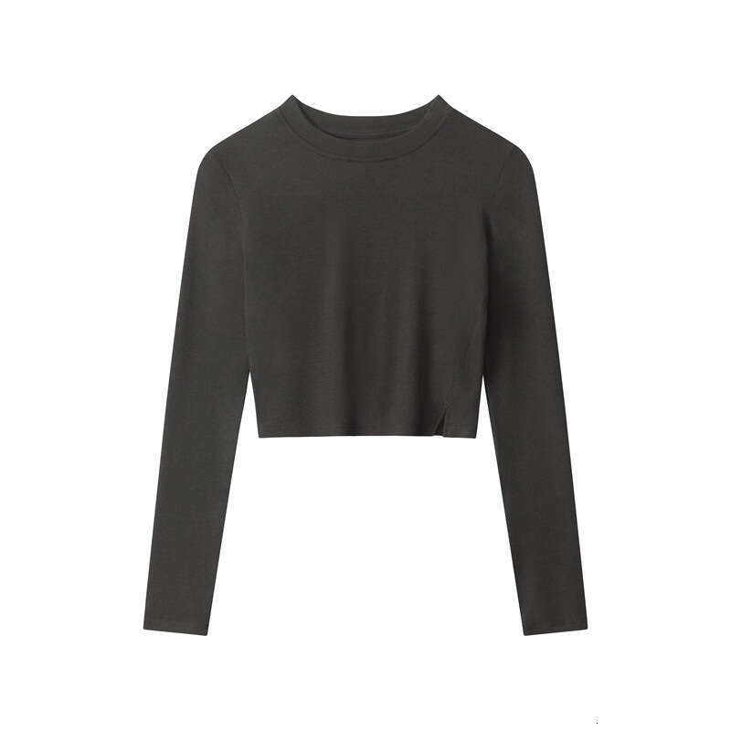 Spring And Autumn Hot Girl Sexy Slim Fit Slit Long Sleeve Women's Crop Top Short Tight Solid Color T-Shirt B5
