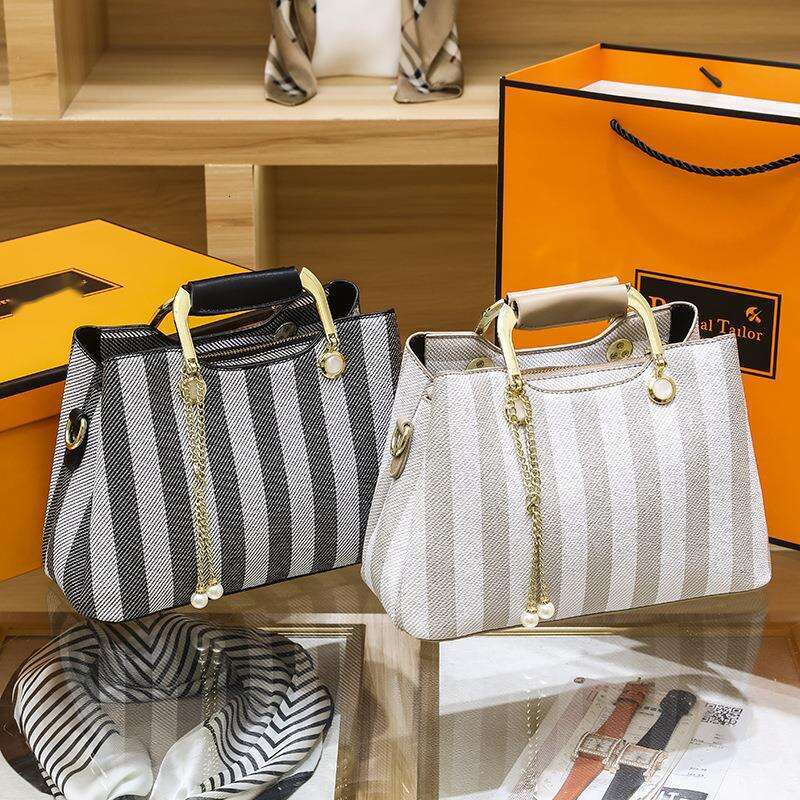 Chic Ladys Stripe Patterned Shoulder Tote - Versatile Multi-Shade Design