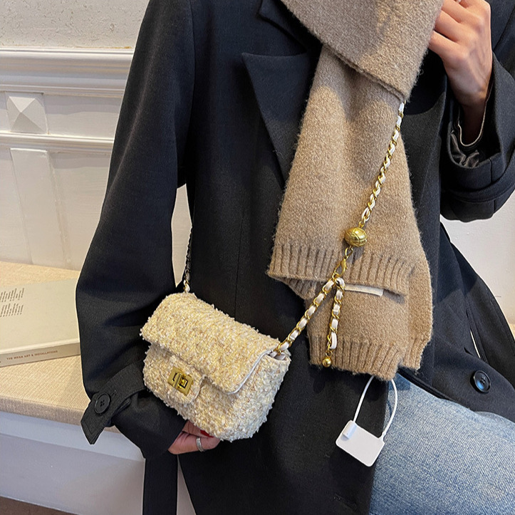 Free Shipping Designer Fashion Cotton And Linen Women's Mini Handbag Small Fragrant Woolen One Shoulder Crossbody Bag Casual Cute Phone Bag