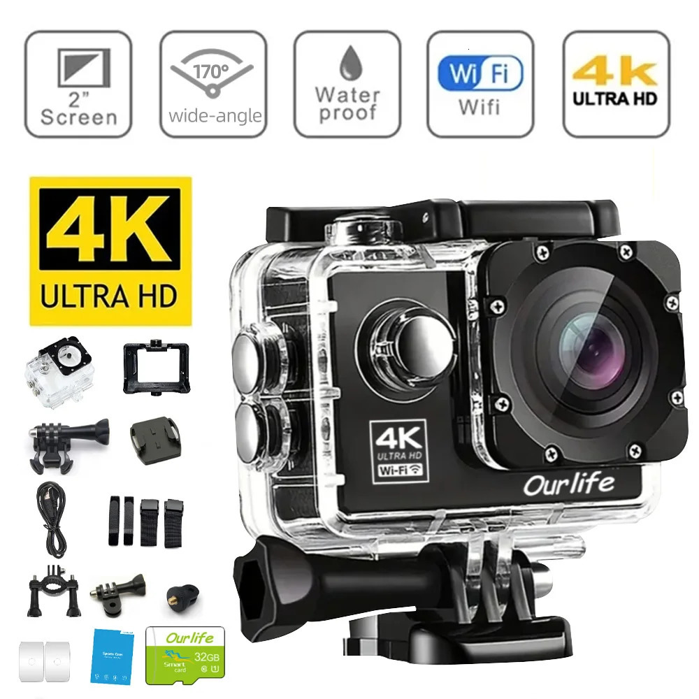 Action Camera Ultra HD 4K30FPS 16.0MP Wi-Fi 2.0 Screen 170D DVR Webcam Underwater 30M Helmet Video Recording Sport Camera 250813