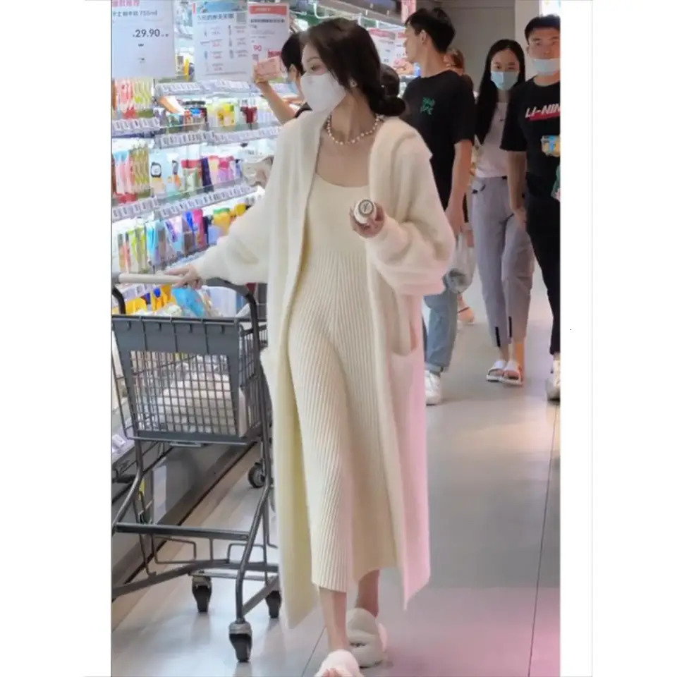 korean fashion hooded long cardigan women knitted sleeve winter style clothes knitwears fall pink 250819
