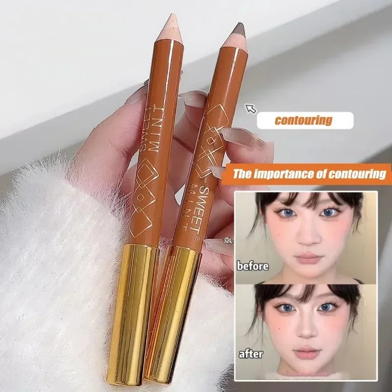Double Head Face Contour Pen Matte White Highlighting Contour Stick Brightening Skin Tone Concealer Pencil Face Bronzers Makeup 250811