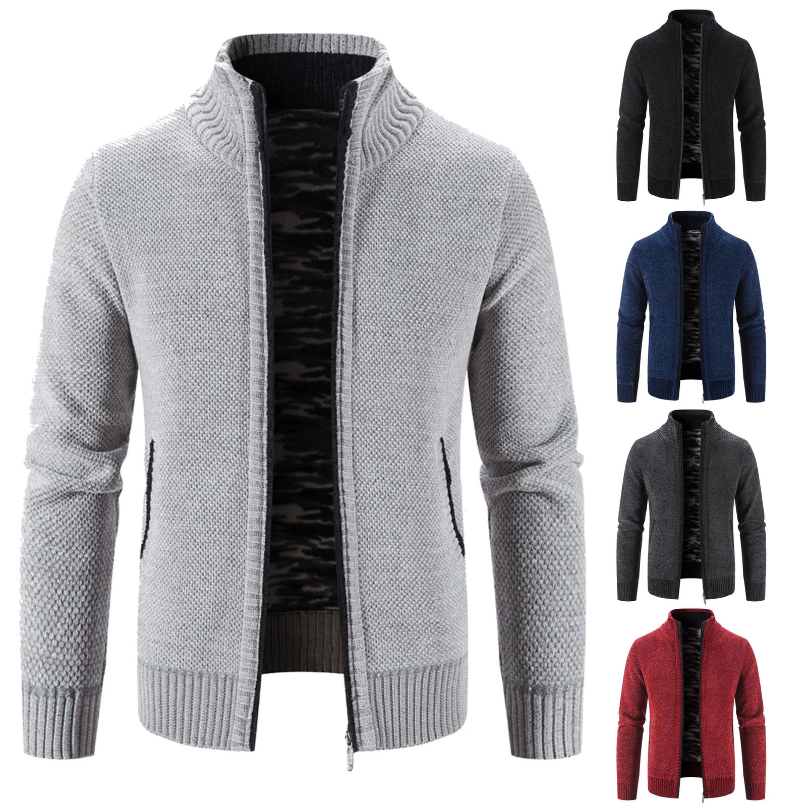 Sweater Cardigan Men AutumnWinter Fleece Thick Warm Loose Zip Up Coat Hombre Brown Navy Blue Jumper Male Y2K Jackets Blazers 250819