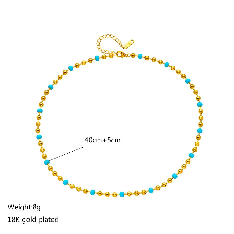 DIEYURO 316L Stainless Steel Gold Color Blue Beads Necklace For Women Vintage Girls Choker Chain Fashion Party Jewelry Gift 250815
