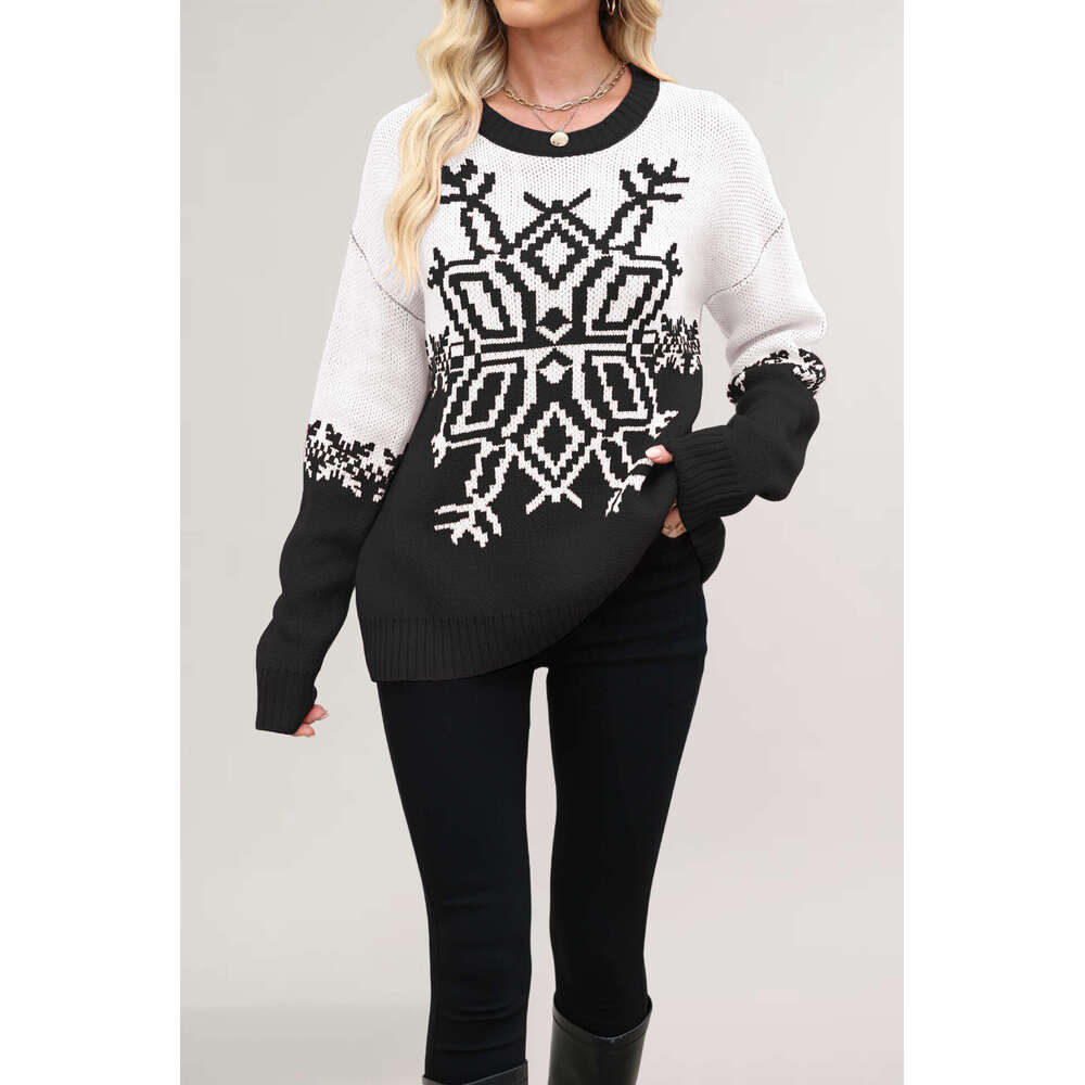 Women's Autumn And Winter Christmas Big Snowflake Casual Knitted Sweater B3