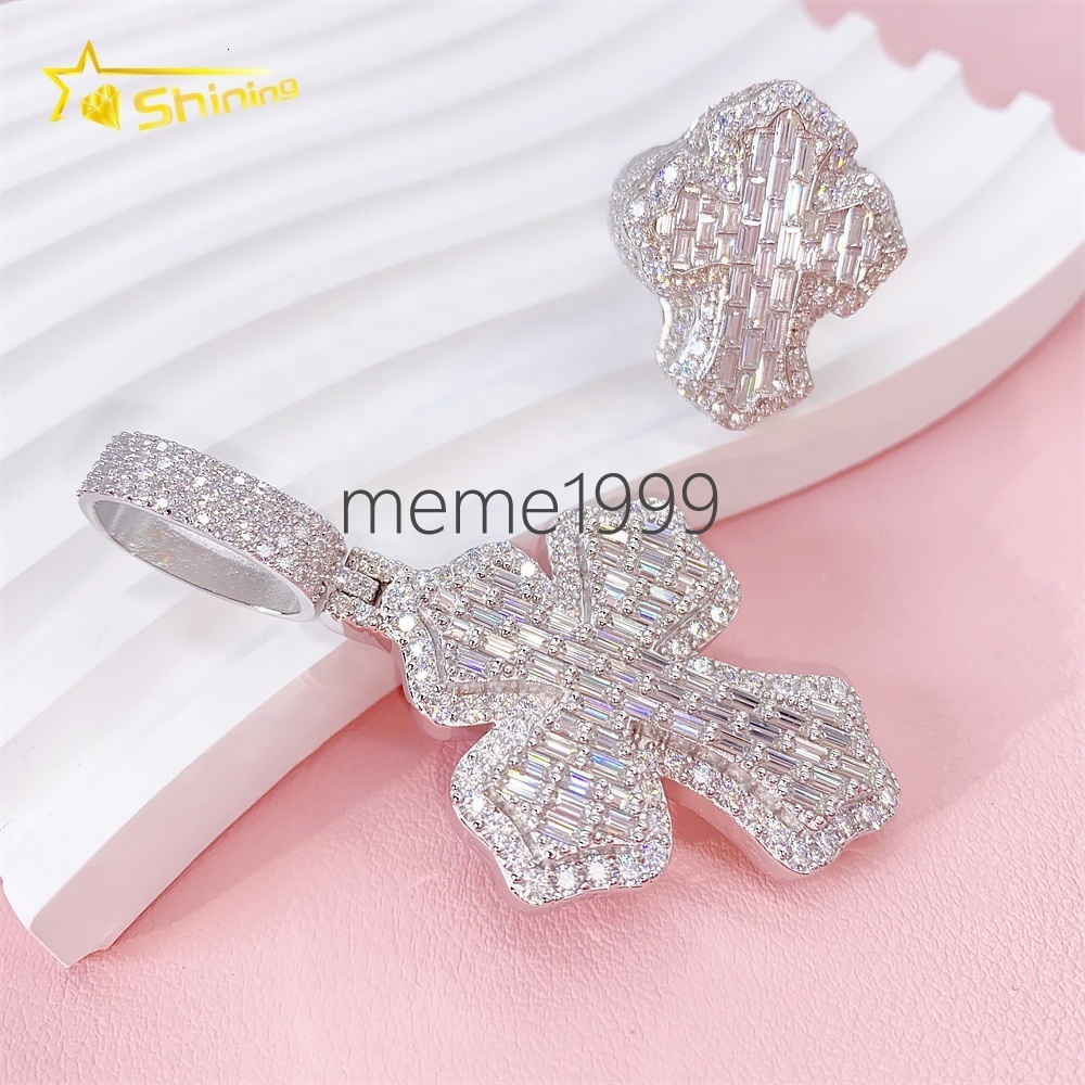 New Design Silver 925 VVS Moissanite Hip Hop Iced Out Fine Jewelry Necklace Men Pendant Cross Pendants With Cross Ring