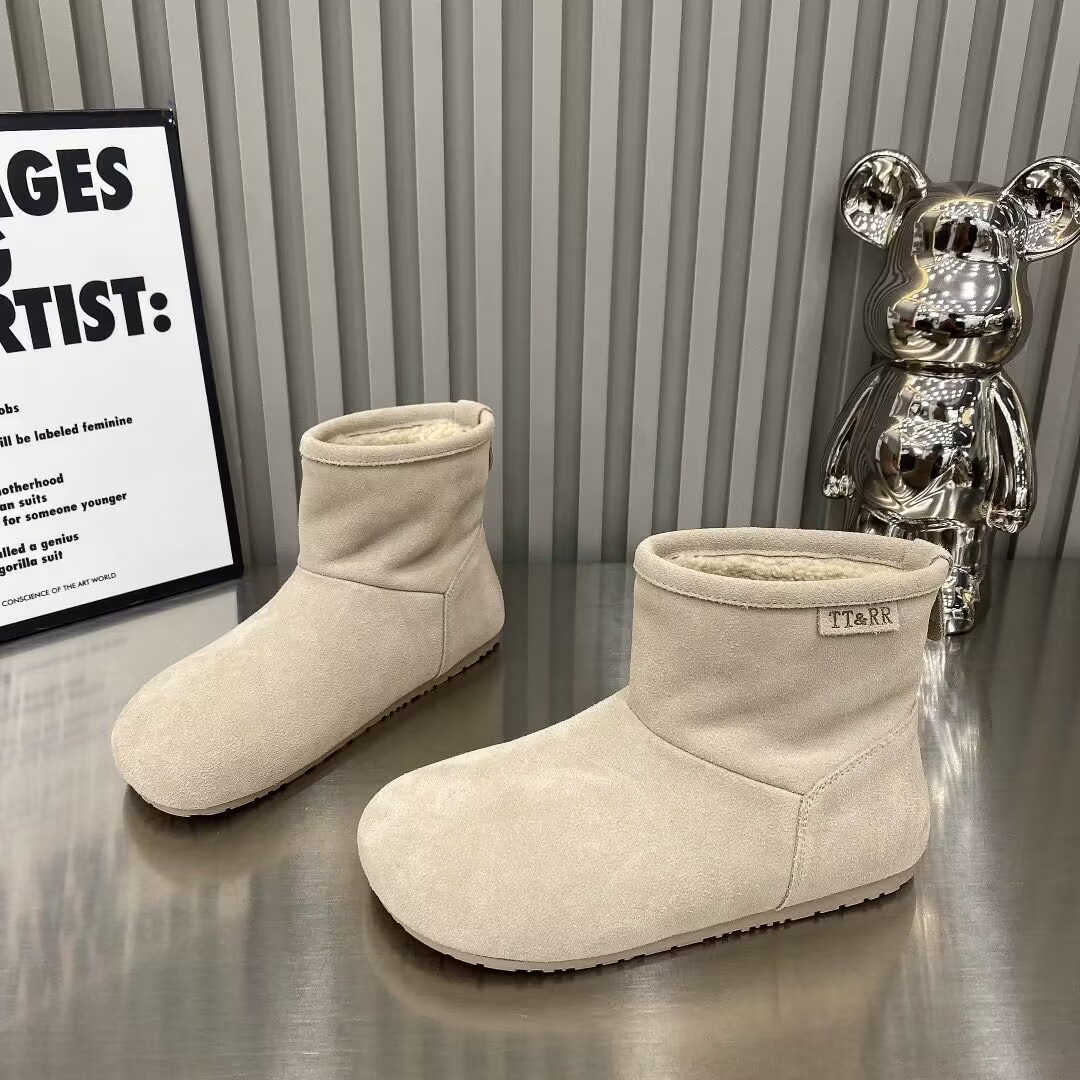 2025 Autumn/Winter New Design Women's Suede Comfortable Snow Boots High Quality Retro Round Head Cotton Shoes Shining Tea Color Free Shipping