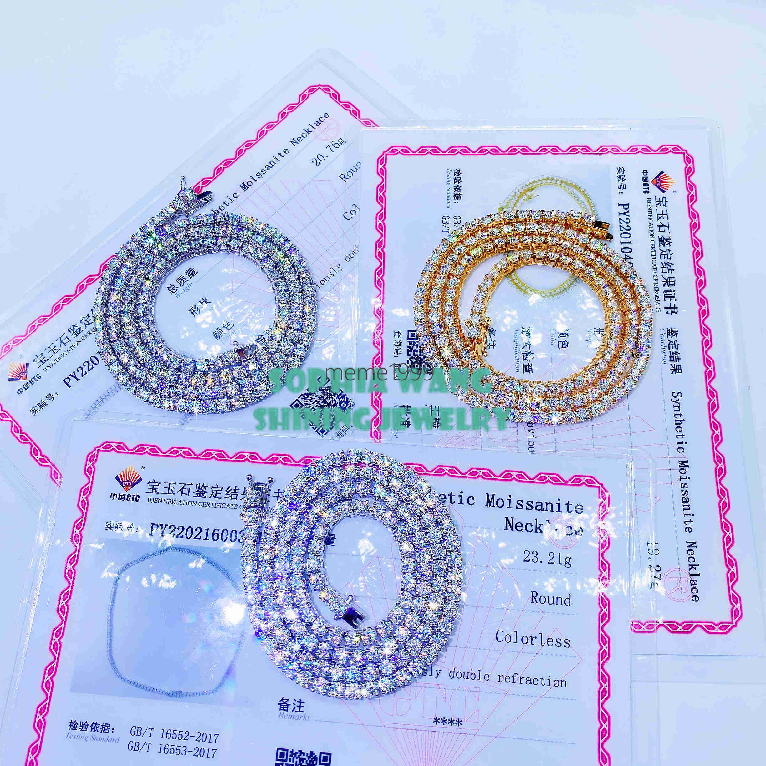 14K Real Gold Luxury Bling Vvs Diamond Lab Grown 4mm Moissanite Tennis Chain