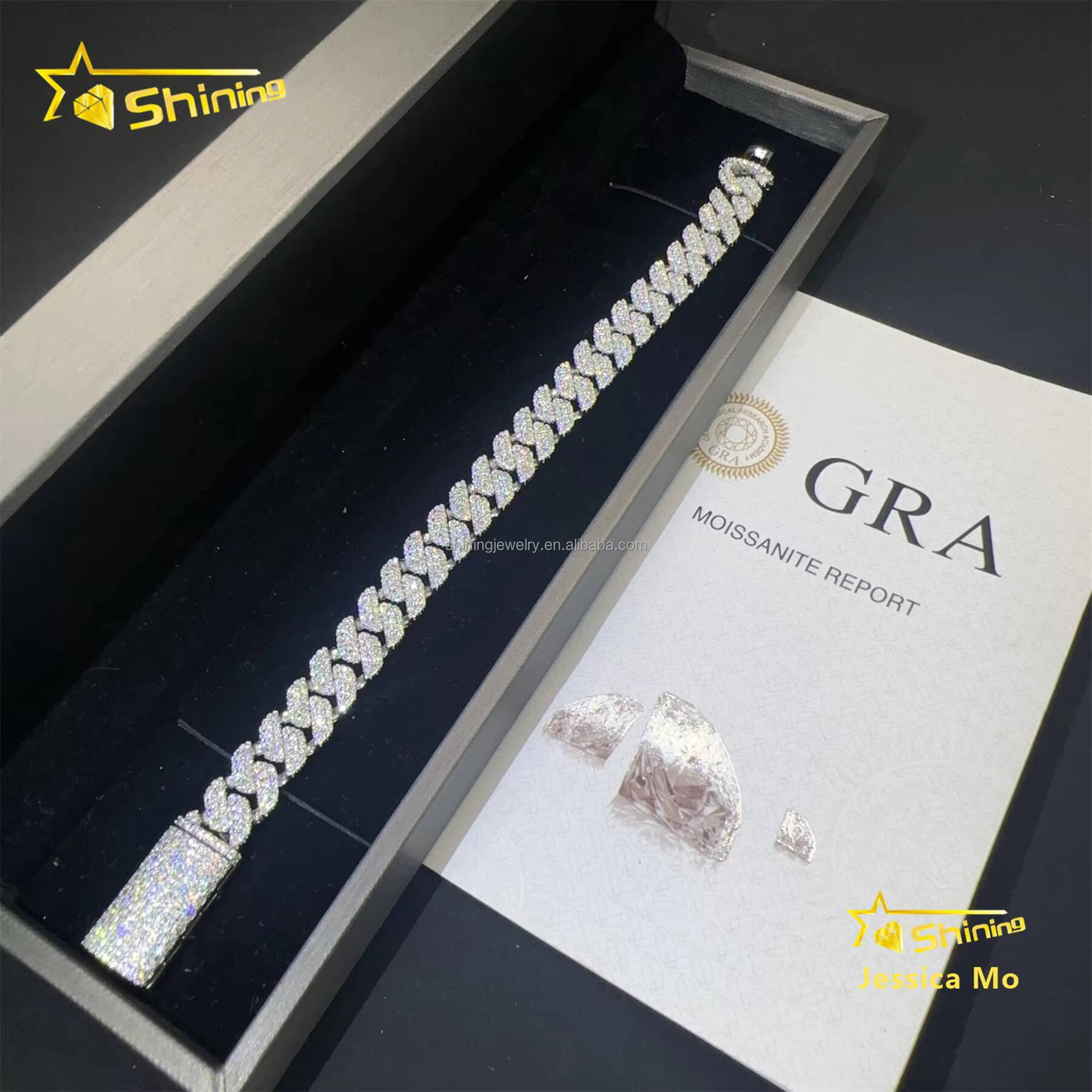 Fashion Rapper New Arrivals Hip Hop 10mm 2Rows Jewelry VVS1 Moissanite Iced Out GRA Certificate S925 Silver Bracelet Man