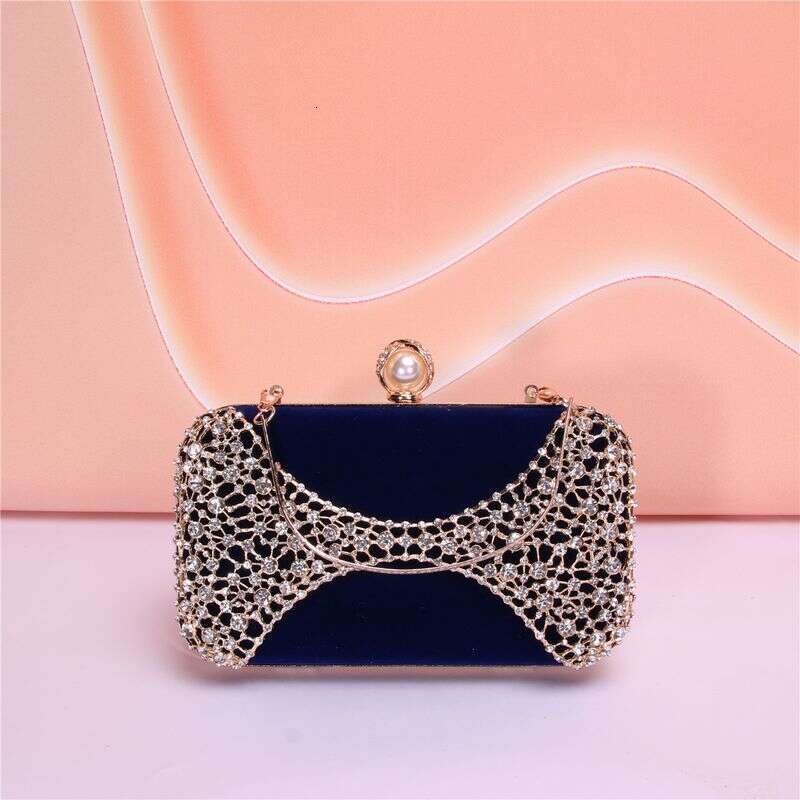 Hot Style Of The Season, Noble And Elegant Metal Hollow Carved Veet Pearl Handle Evening Party Clutch Bag
