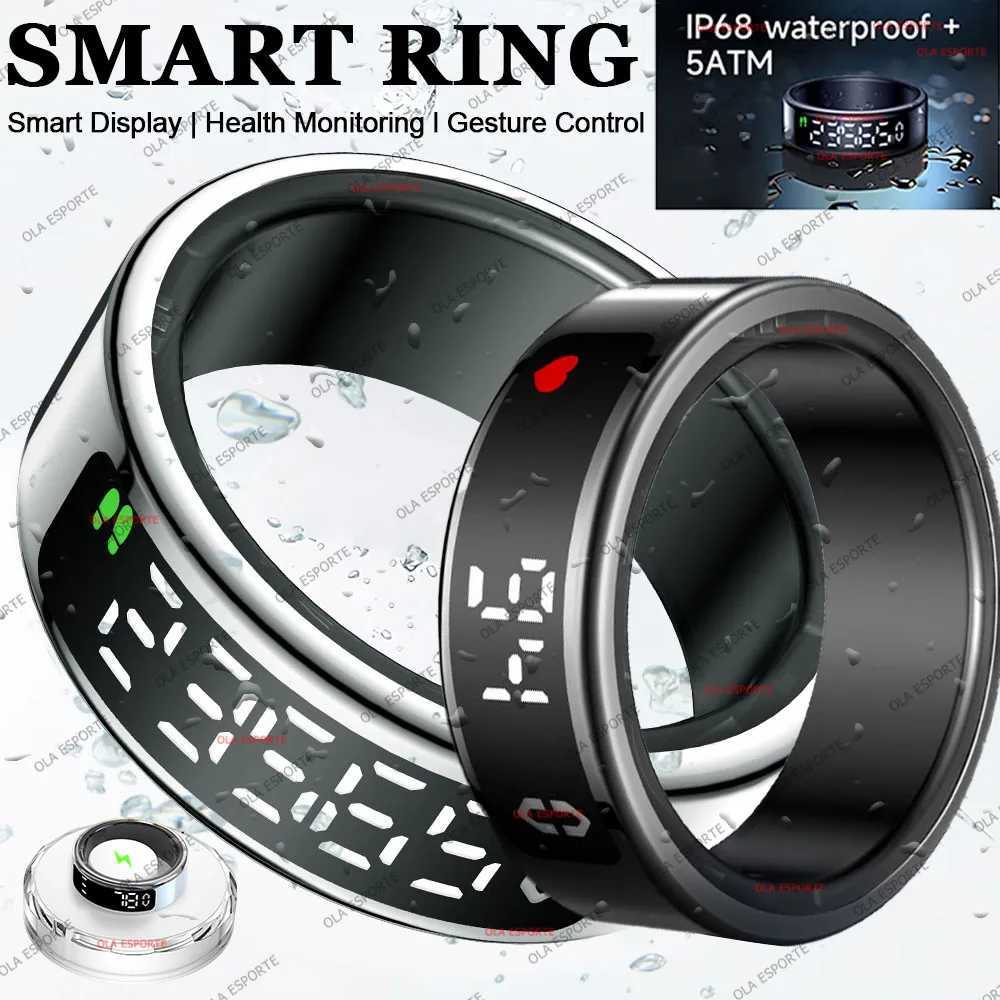 Smart Ring with Wireless Charging for Men Women LED Display Screen Health Sleep Monitor 5ATM Waterproof Multi-sport Mode Rings W250819