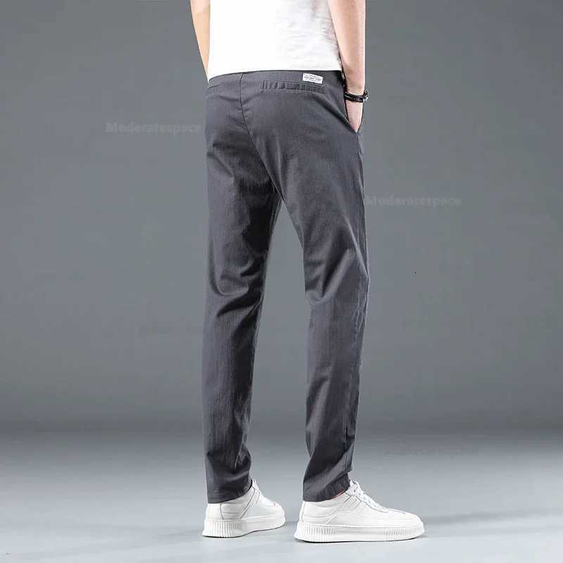 2024 Summer Thin Cotton Mens Casual Slim Pants Soft Comfortable Elastic Wrinkle Resistant Drawstring Classic Casual Pants for Men W250819