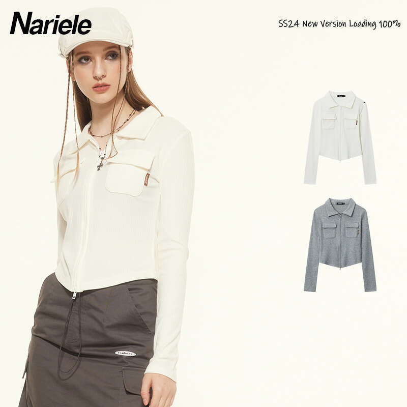 Solid Color Double Zipper Design Long Sleeve T-Shirt For Women Spring New Trendy Brand Shorts Hot Girl Top B3