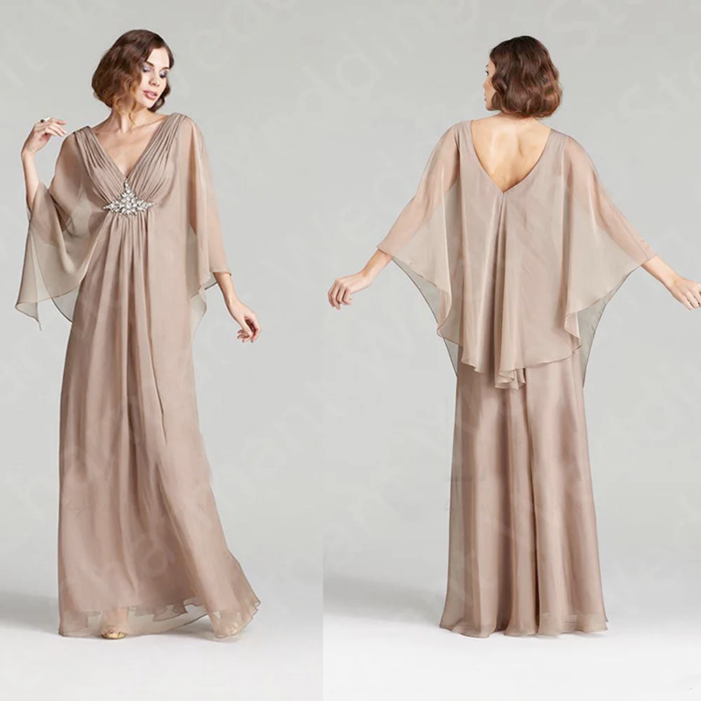 Graceful Purple Mother Of the Bride Dresses 2025 On Sale Simple Prom Gowns Chiffon 3/4 Sleeves Madre Vestidos V Neck Back Out