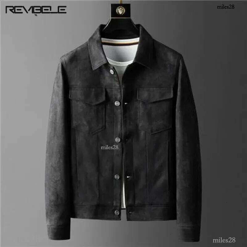 Suede Leather Mens Jacket Spring Business Casual Vintage Cargo Short Jacket Retro Slim Fit Autumn British Resistant Outwear 240816