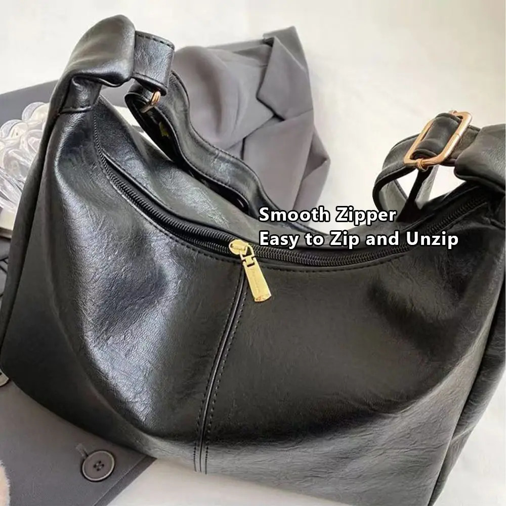 Trendy Slouchy Shoulder Bag for Women PU Leather Large Capacity Underarm Bag Retro Ladies Hobo Tote Bag 250818