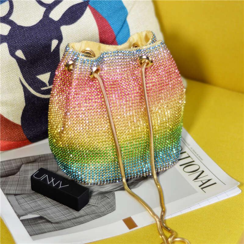 Designer Bag Tote Bag Shoulder Bag New Niche Personality Crossbody Shoulder King Chain Handbag For Women Colorful Mesh Rhinestone Bucket Bag
