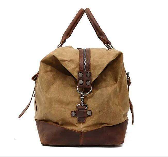 Waterproof Waxed Canvas Leather Travel Hand Lage Carry On Large Tote Vintage Men Duffle Weekend Bag Big Overnight