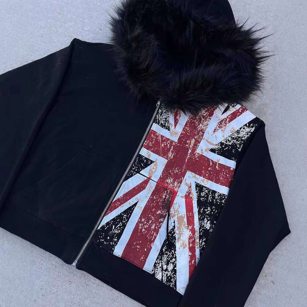 Sweatshirts High Quality Plus Size Men's Fur Zip up Sweat Wear Capucha Hoodie for Men