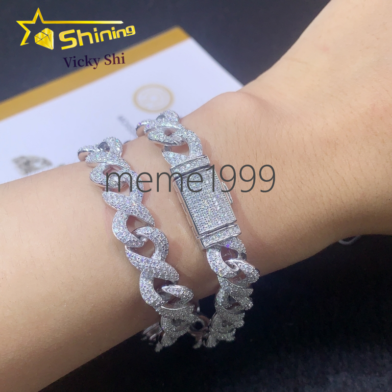 New Arrival Hip Hop Cuban Chain 925 Silver 10MM VVS Moissanite Cuban Bracelet Iced Out Infinity Cuban Link Chain