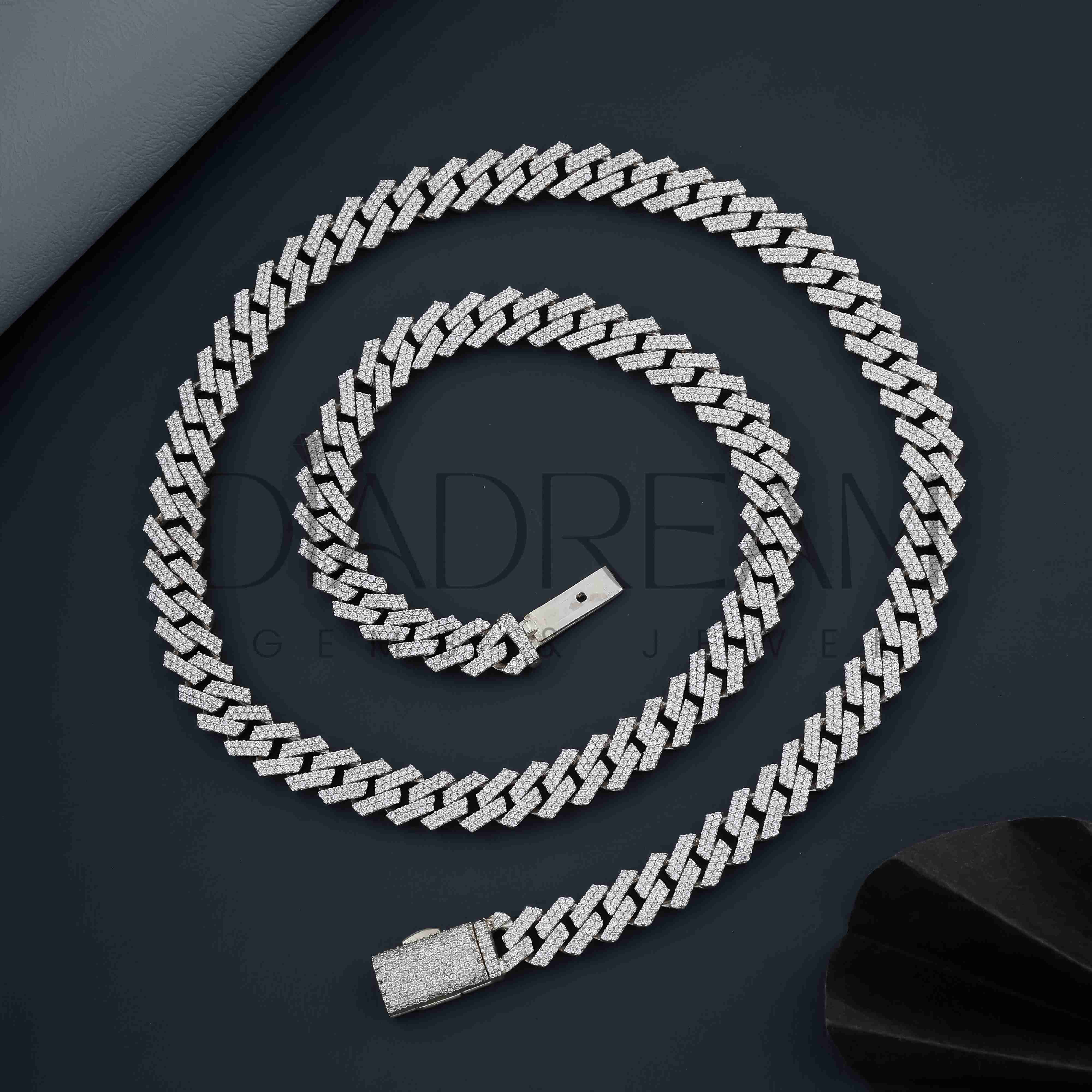 10MM Hot selling Fashion Miami Cuban Chain 14KT Solid White Gold Round Cut Moissanite Diamond Necklaces For Men or Women