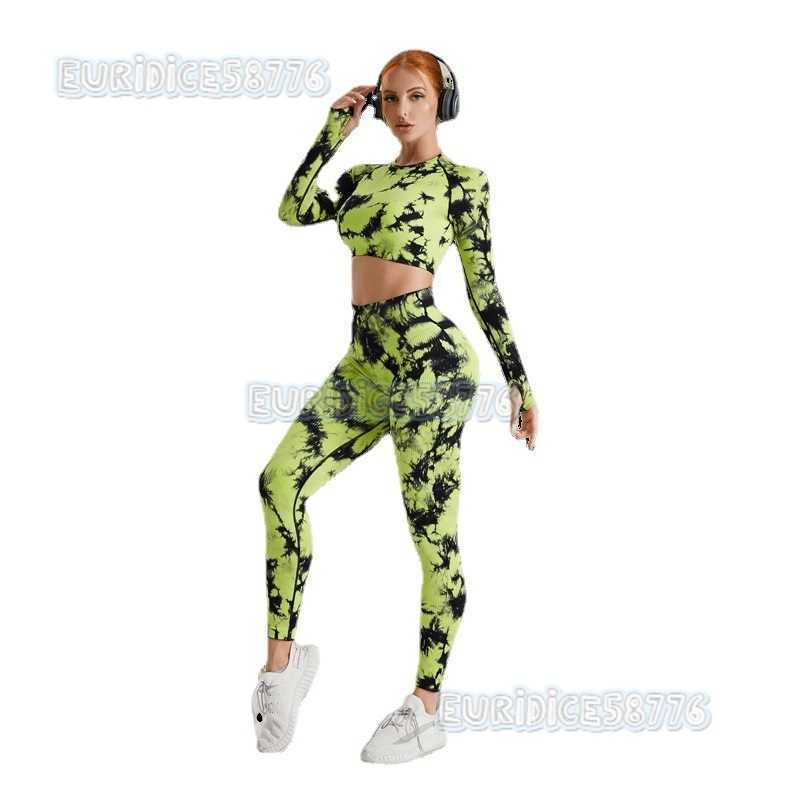 Tie-dye Yoga Long Sleeve Set High Waist Hip-lifting Yoga Pants Womens Sportswear Running Fitness Wear Yoga Wear High Elasticity H250819