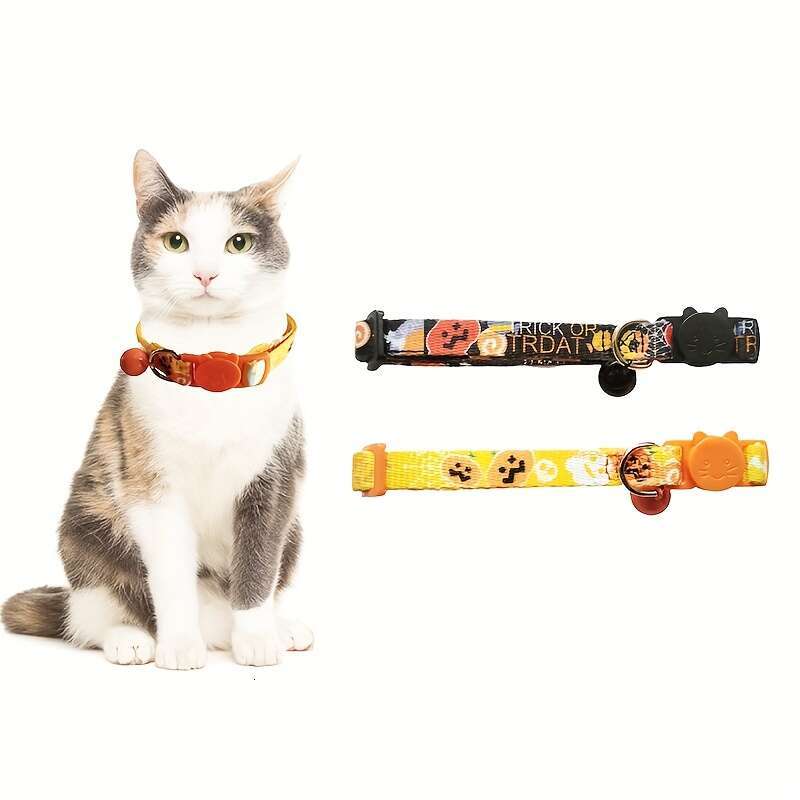 New Halloween Supplies Cat Collar Printed Kitten Neck Bell O Ring Adjustable Pet Neckband Necklace