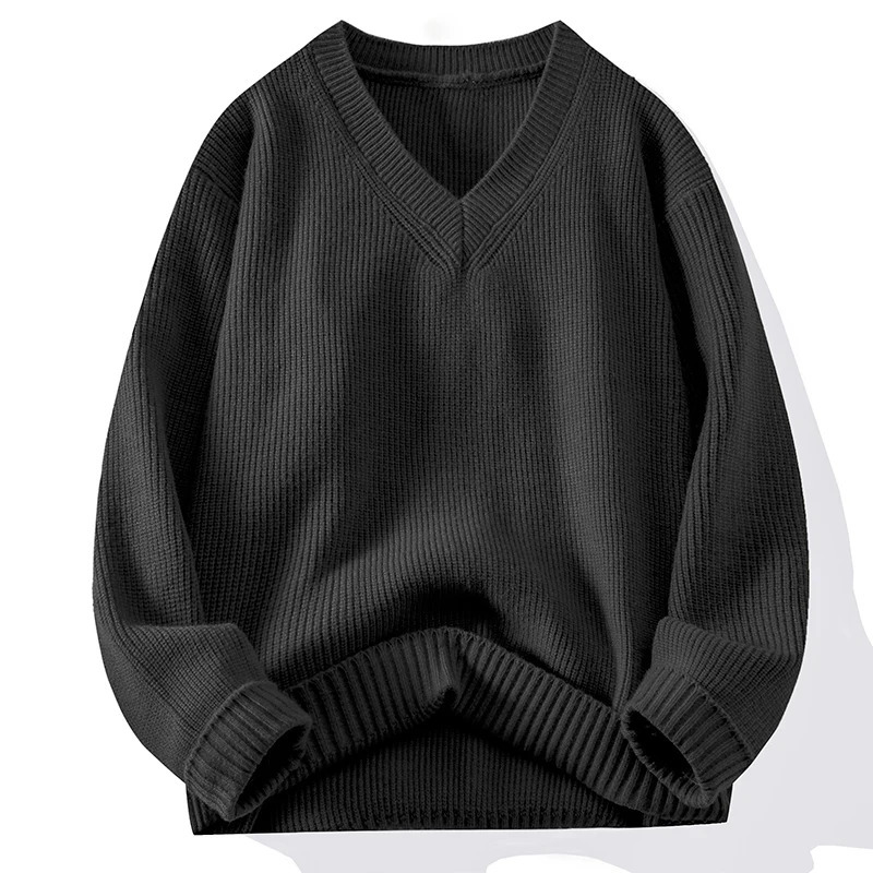 Knitted VNeck Sweater Ribbed Neckline Not Easy To Deform Thick Warm Fashion Trend Crisp Shape Tall Thin Quality Fabric Skin 250819