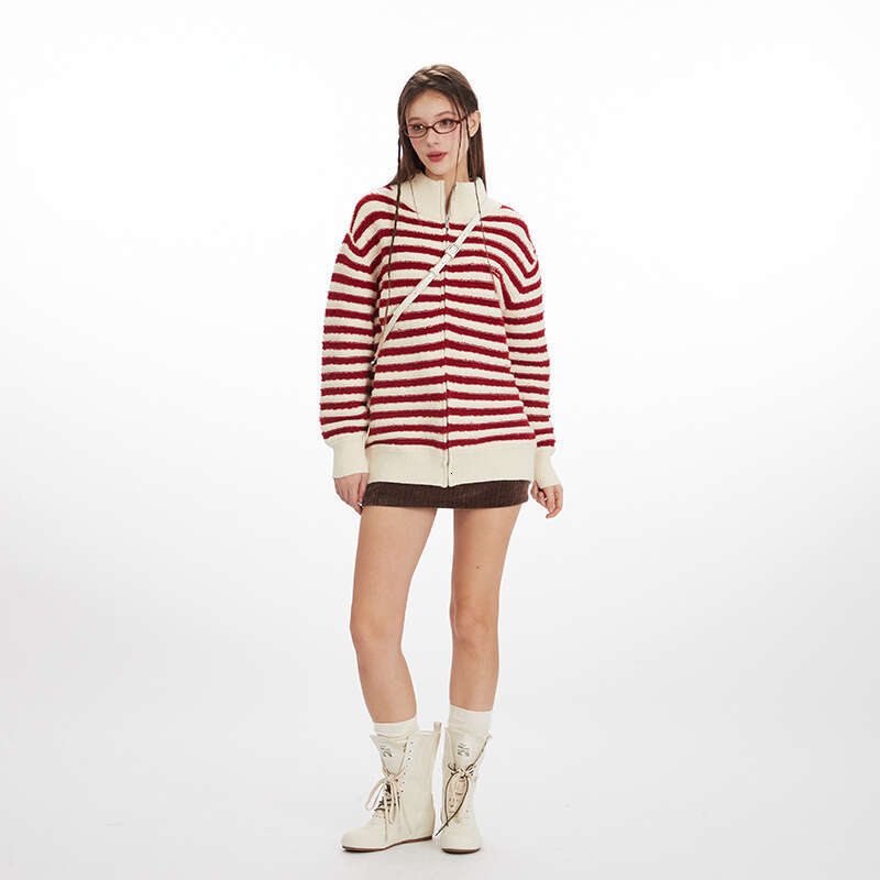 Autumn Winter Striped Sweater College Style Soft Lazy Unisex Knitted Cardigan B3