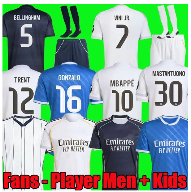 2025 2026 Reals Madrides soccer jersey Madrids football shirt 25 26 Mbappe BELLINGHAM VINI JR CAMAVINGA MODRIC RODRYGO Arda GuLer camiseta men kids kit uniforms