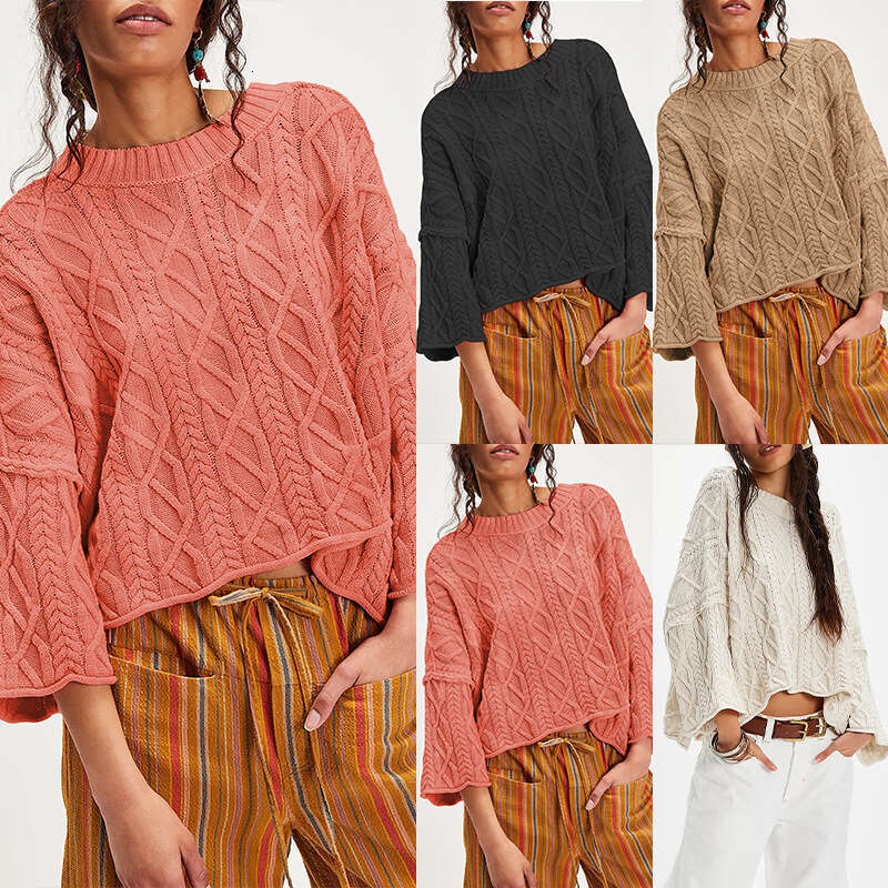 Autumn Winter New Women's Fashion Tiktok Round Neck Short Loose Knitted Sweater B3