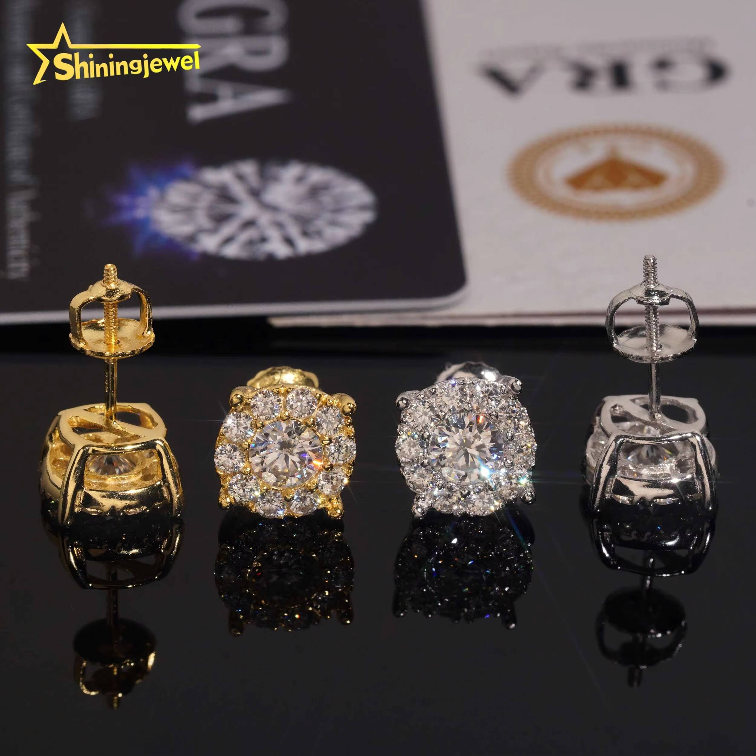 2025 new style Moissanite Circle Stud Earrings Real Gold Plated Cluster Ear Studs Pass Diamond Tester Hip Hop 925 Silver