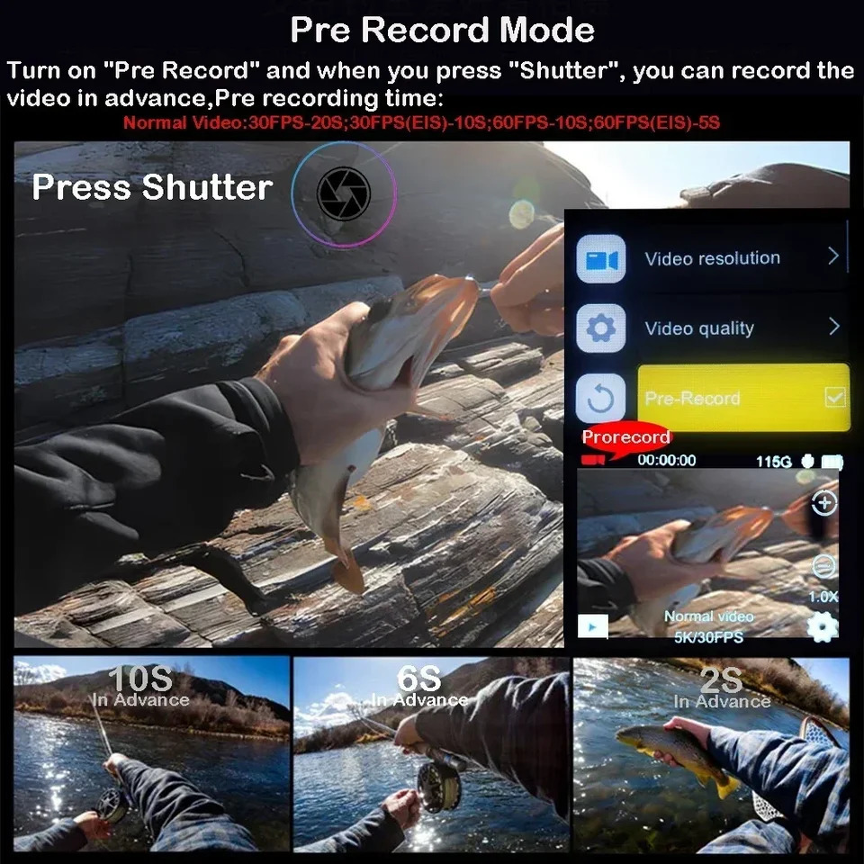 5K 4K60FPS Action Camera Dual IPS Touch LCD EIS 170° DVR 30M Waterproof 5X Zoom Sport Camera With Wireless Mic Pre Recording 250813