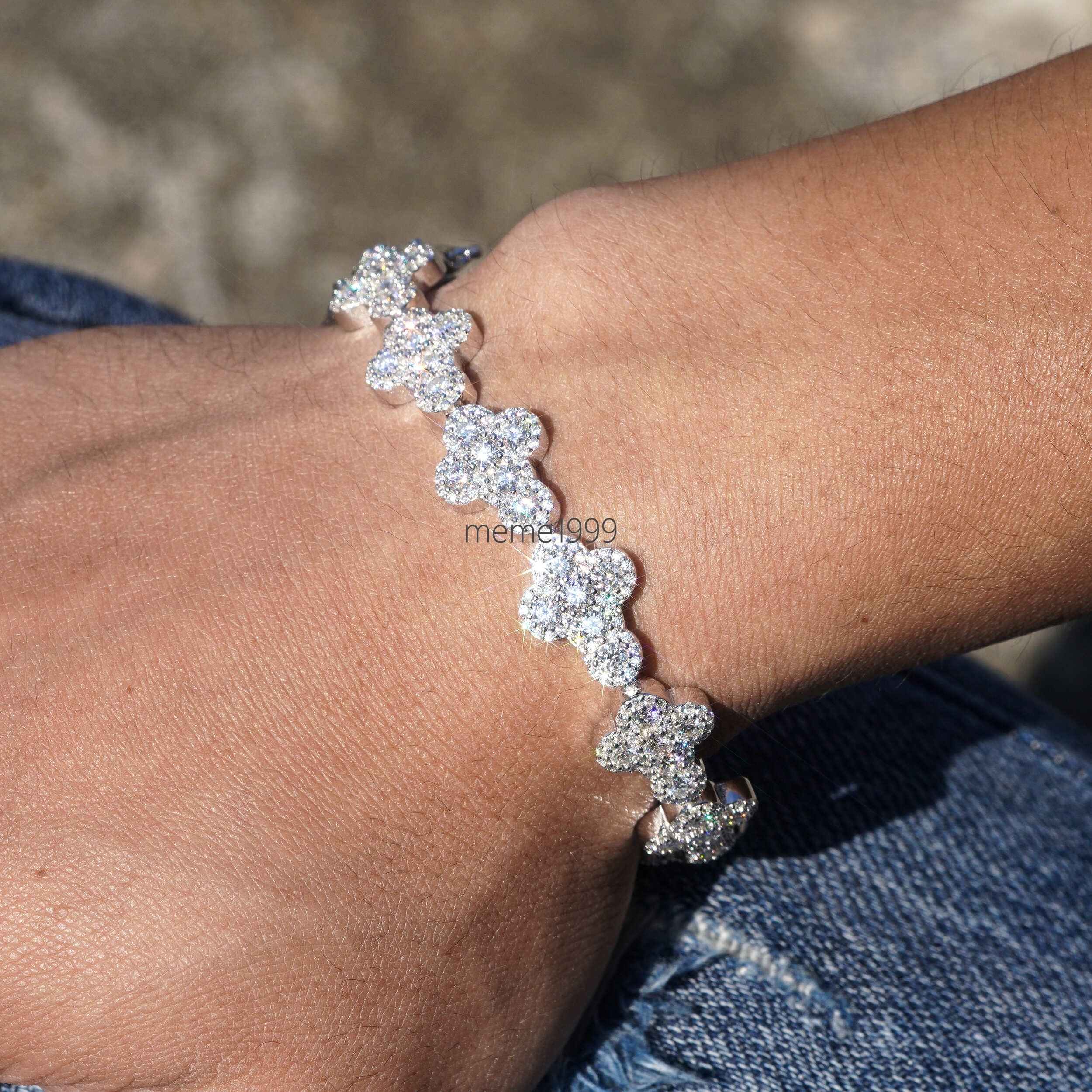 Hot Sale GRA Hip Hop Popular 13mm VVS Diamond 925 Sterling Silver Iced Out Cuban Link Chain Moissanite Cross Bracelet for Men