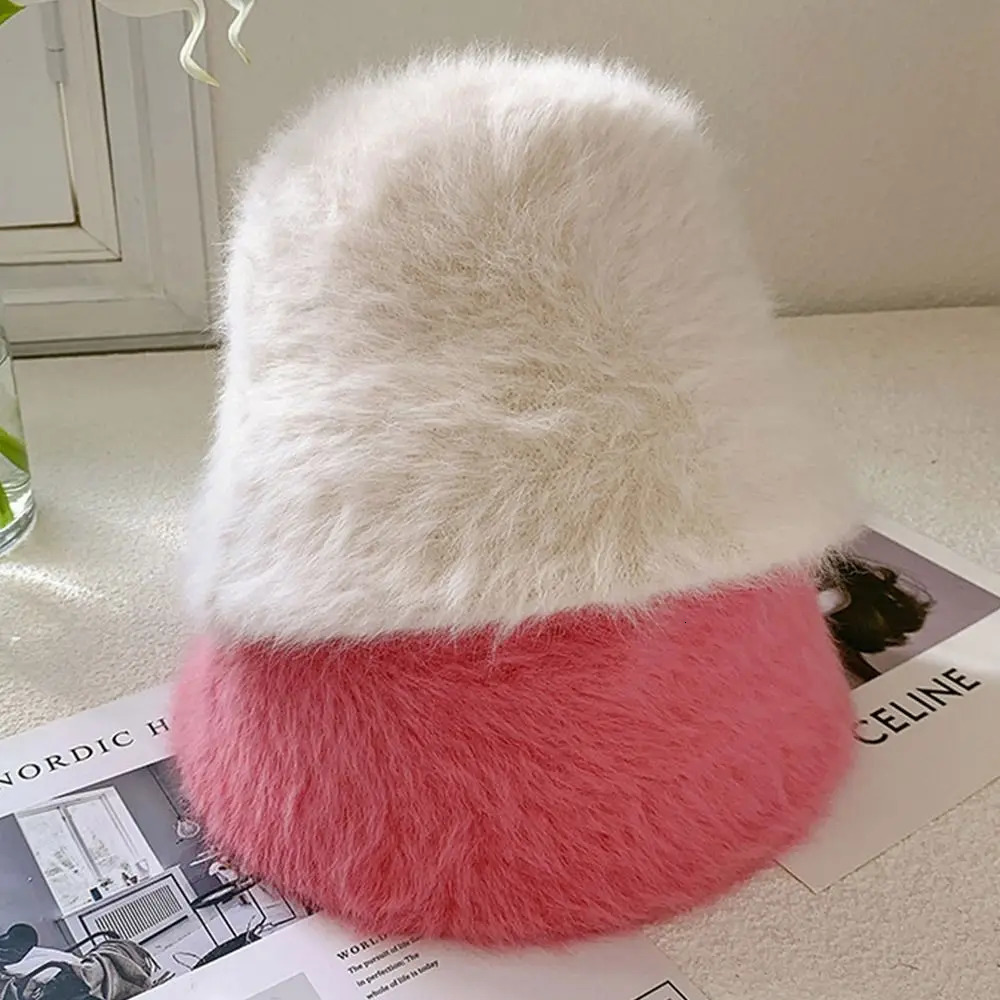 Outdoor Plush Bucket Hat Furry Warm Fisherman Cap Winter Soft Basin Sun Cap for Women 250819