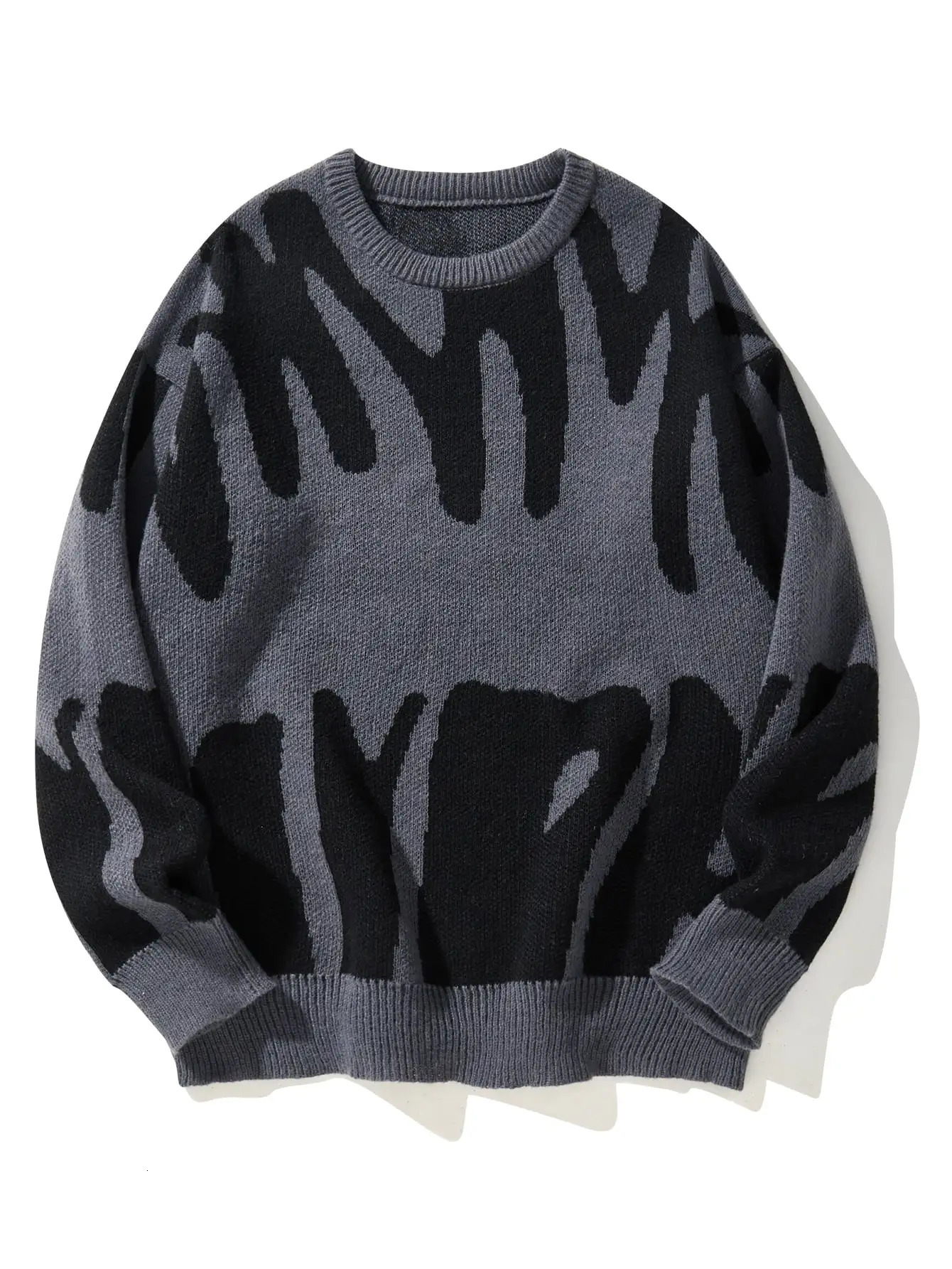 Autumn Winter Irregular Jacquard Pattern Pullover Sweater Casual Round Neck Contrast Color Knitted Mens 250819